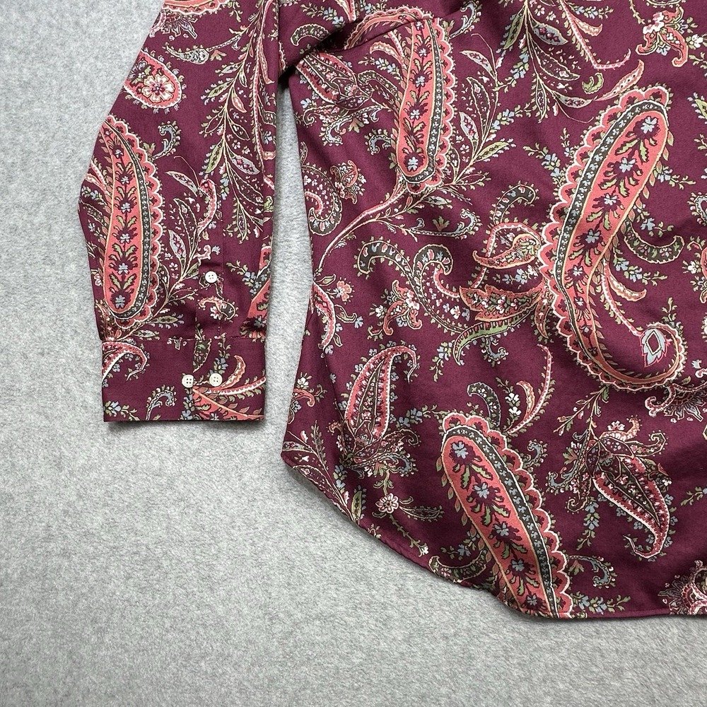 Chaps No Iron Shirt Plus 2X Burgundy Paisley Print Button Down Long Sleeve - Picture 5 of 12